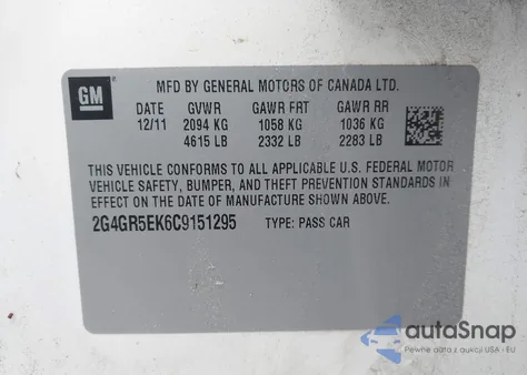 2012 Buick Regal из США, поврежденный, VIN 2G4GR5EK6C9151295